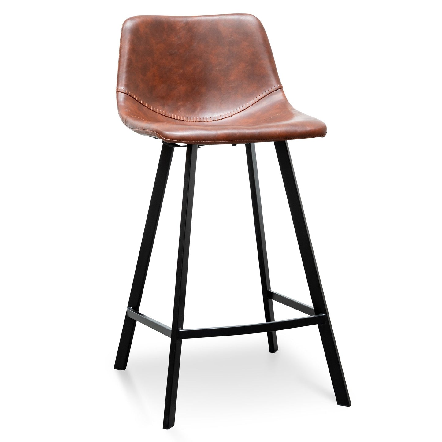 Set Of 2 - Duke 65cm Bar Stool - Cinnamon Brown PU Leather