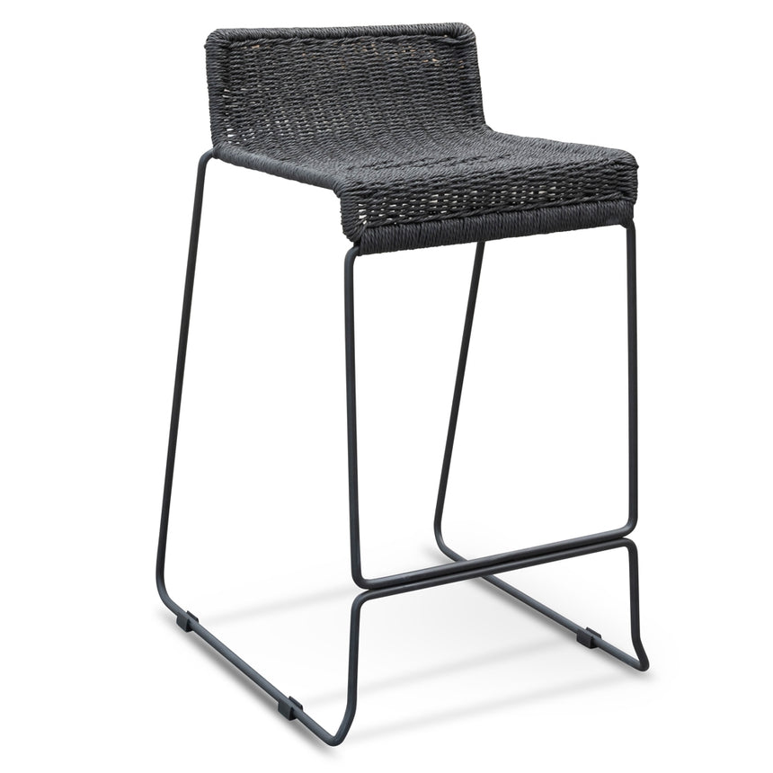 65cm Bar Stool - Black Cord Seat - Black Frame