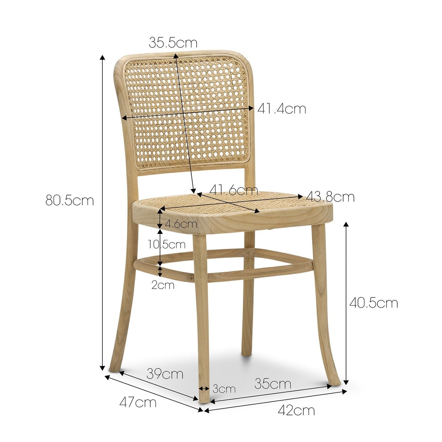Set of 2 - Zara Teak Wood Cane Dining Chair - Natural