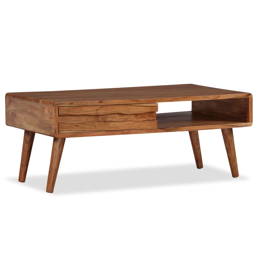 Coffee Table Solid Wood With Carved Drawer 100X50X40 Cm