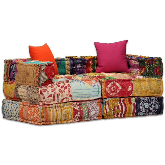 2-Seater Modular Pouffe Fabric