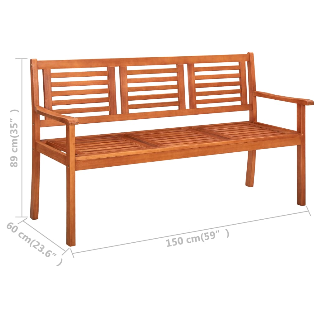 3-Seater Garden Bench 150 Cm Solid Eucalyptus Wood