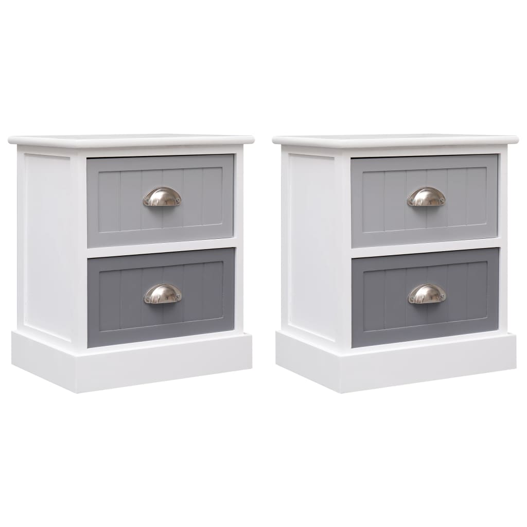 Nightstands 2 Pcs White And Natural 38X28X45 Cm Paulownia Wood
