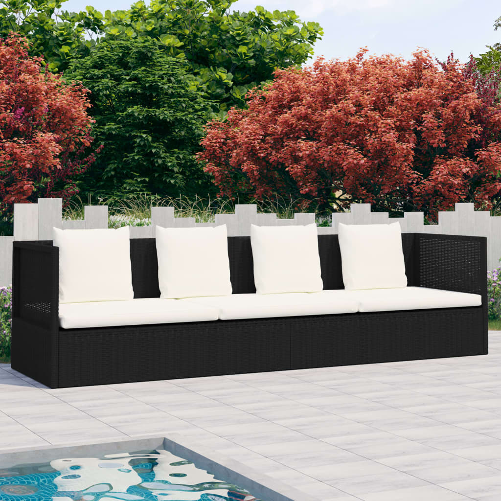 Garden Bed With Cushion And Pillow Poly Rattan