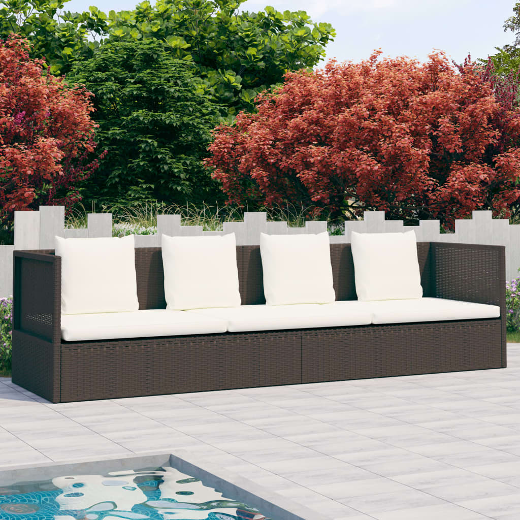 Garden Bed With Cushion And Pillow Poly Rattan