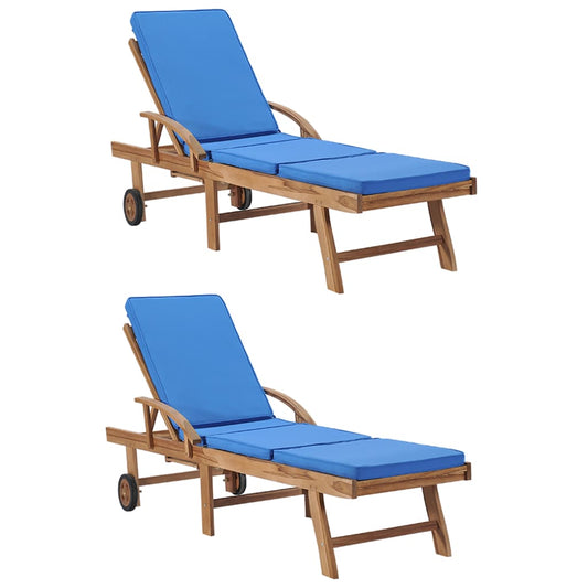Sun Loungers With Cushions 2 Pcs Solid Teak Wood