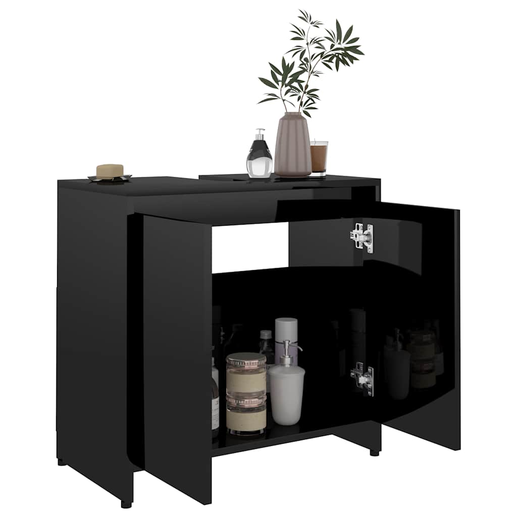 Bathroom Cabinet High Gloss Black 60X33X61 Cm Engineered Wood