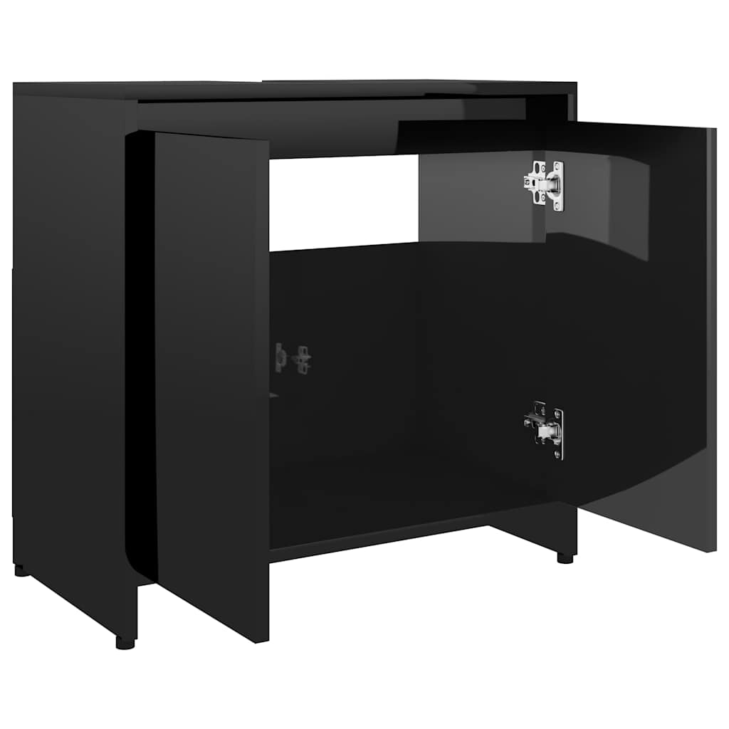 Bathroom Cabinet High Gloss Black 60X33X61 Cm Engineered Wood