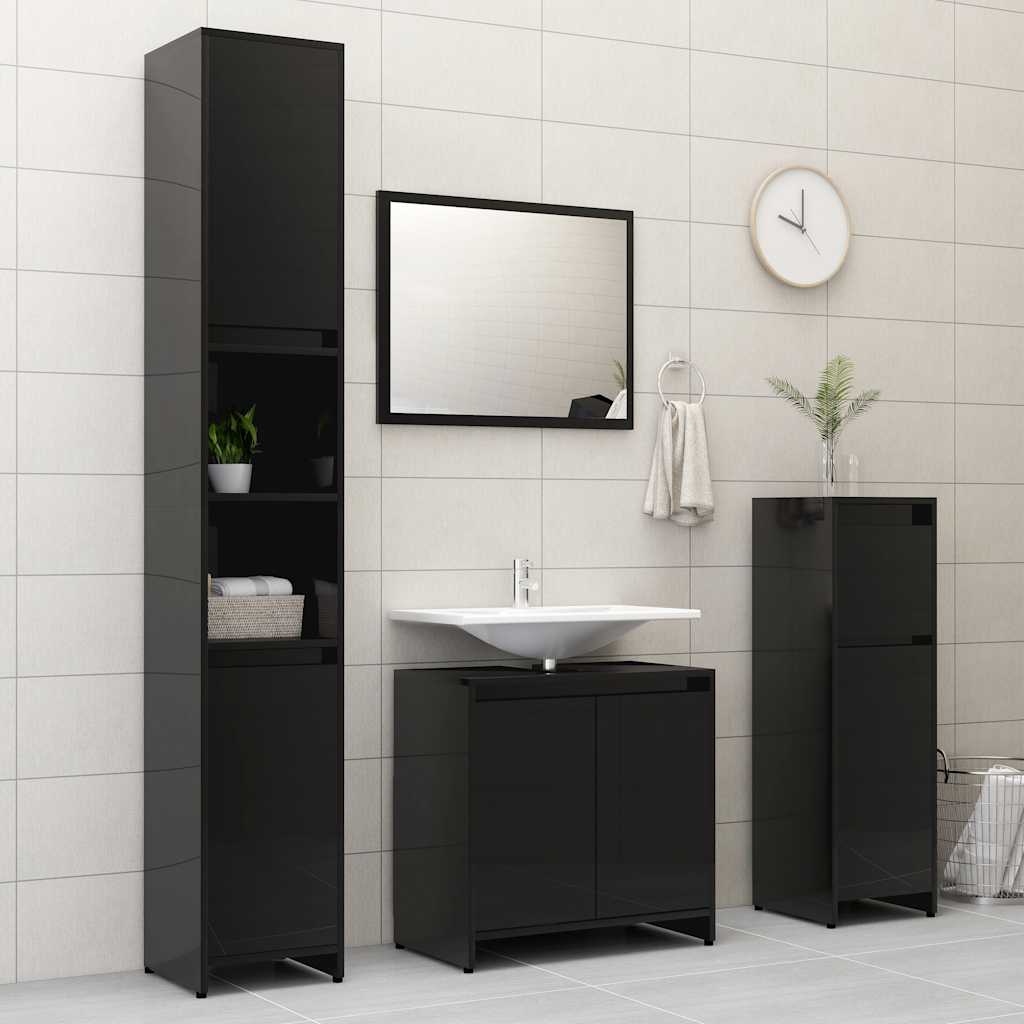 Bathroom Cabinet High Gloss Black 60X33X61 Cm Engineered Wood