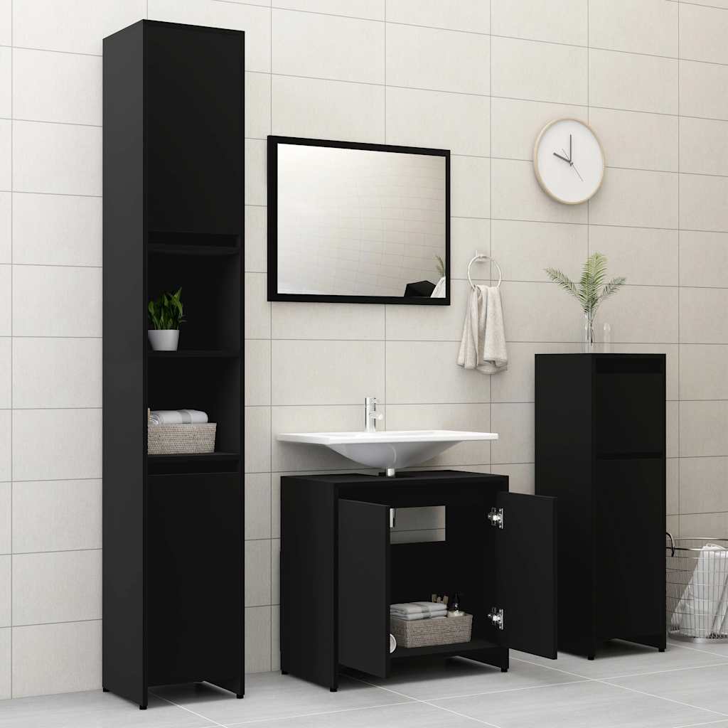 Bathroom Cabinet High Gloss Black 60X33X61 Cm Engineered Wood