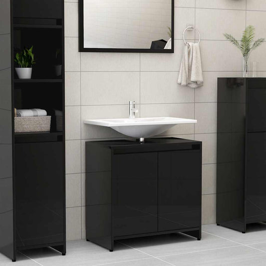Bathroom Cabinet High Gloss Black 60X33X61 Cm Engineered Wood