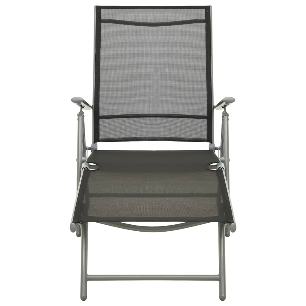 Folding Sun Lounger Textilene And Aluminium Black And Silver