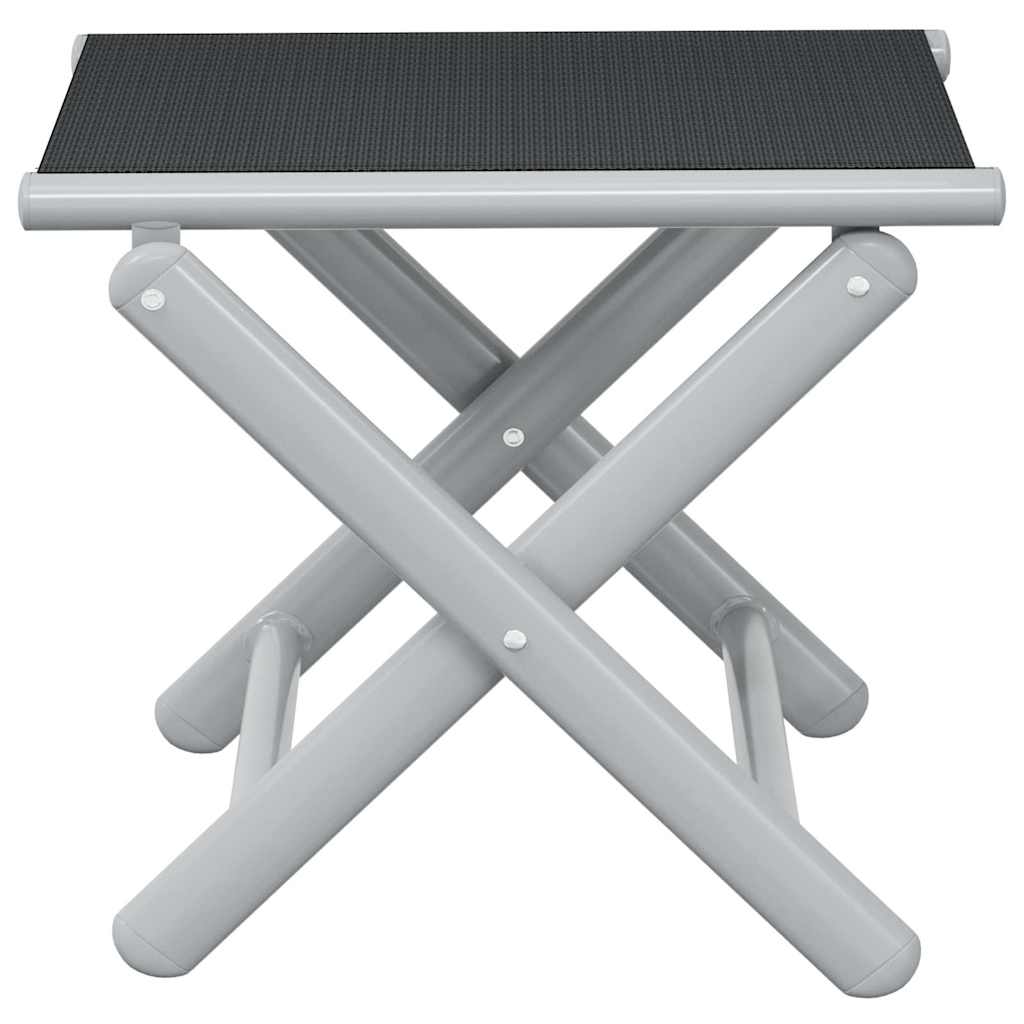 Folding Footrest Black And Silver Textilene And Aluminium