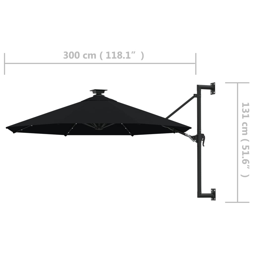 Wall-Mounted Garden Parasol With Leds 300 Cm