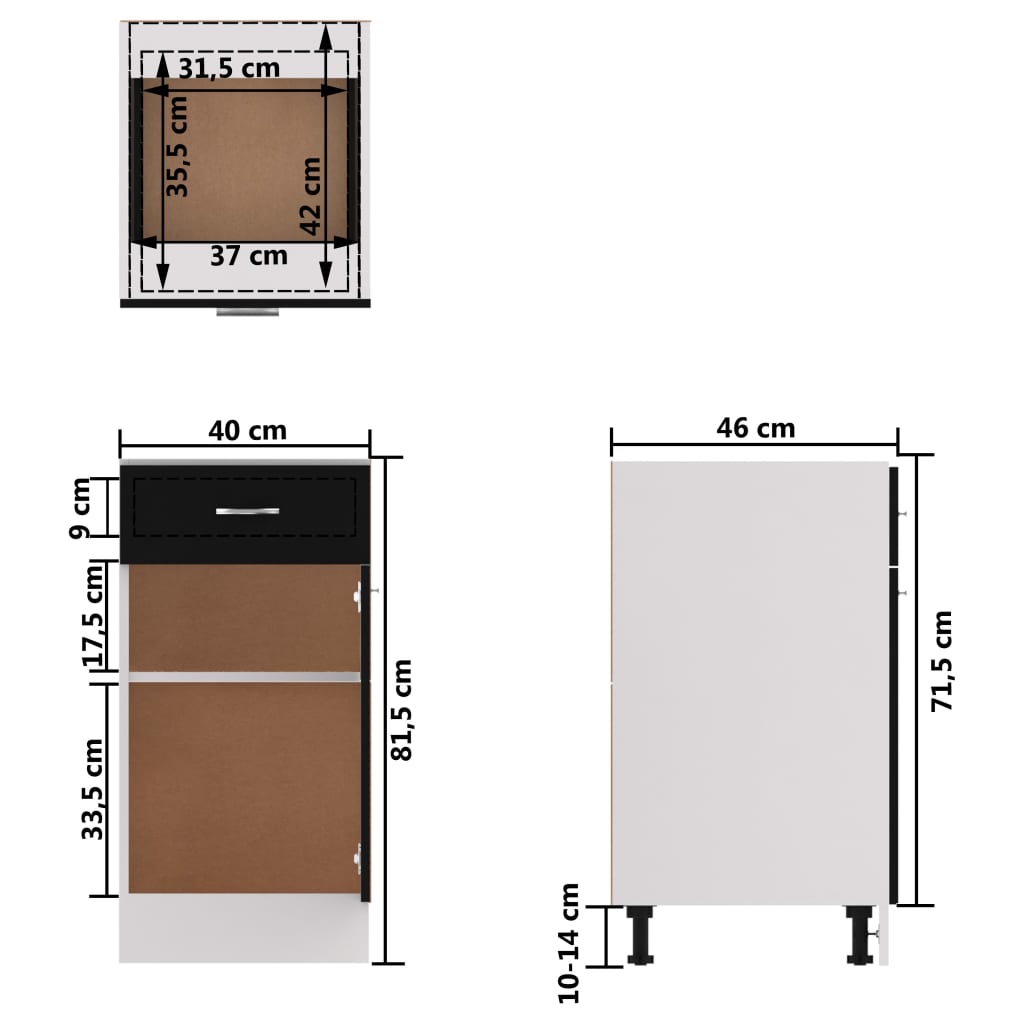 Drawer Bottom Cabinet Lyon 40X46X81.5 Cm Engineered Wood