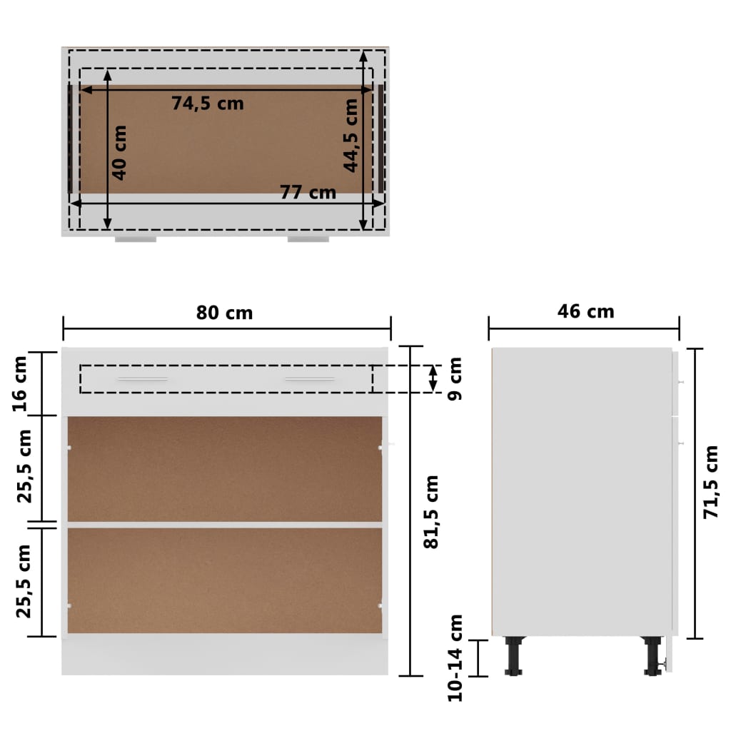 Drawer Bottom Cabinet Lyon 80X46X81.5 Cm Engineered Wood