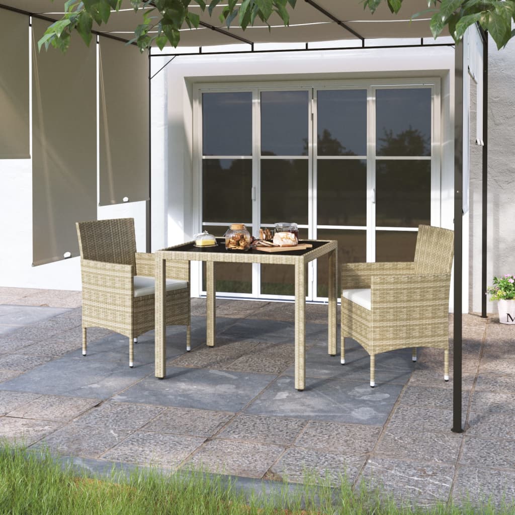 5 Piece Garden Dining Set Poly Rattan And Tempered Glass Beige