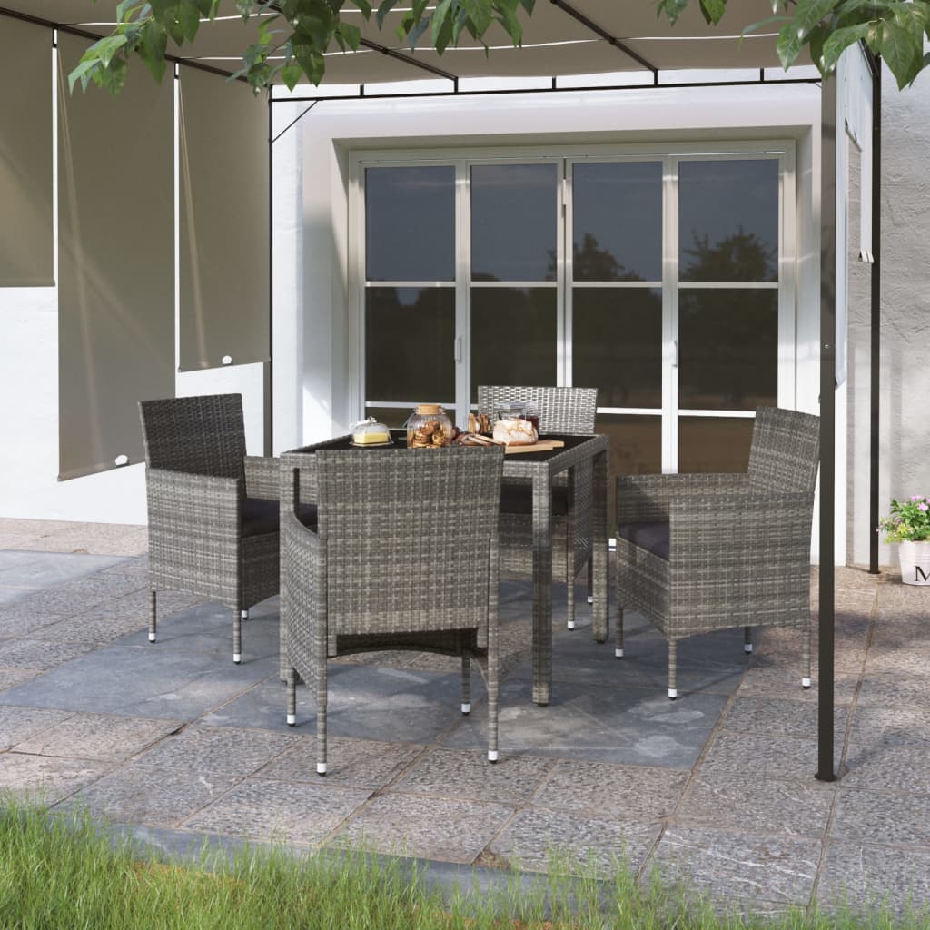 5 Piece Garden Dining Set Poly Rattan And Tempered Glass Beige