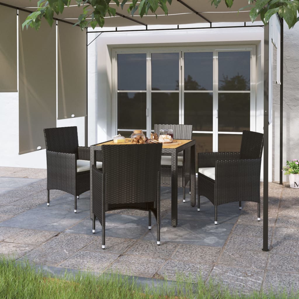 5 Piece Garden Dining Set Poly Rattan And Tempered Glass Beige