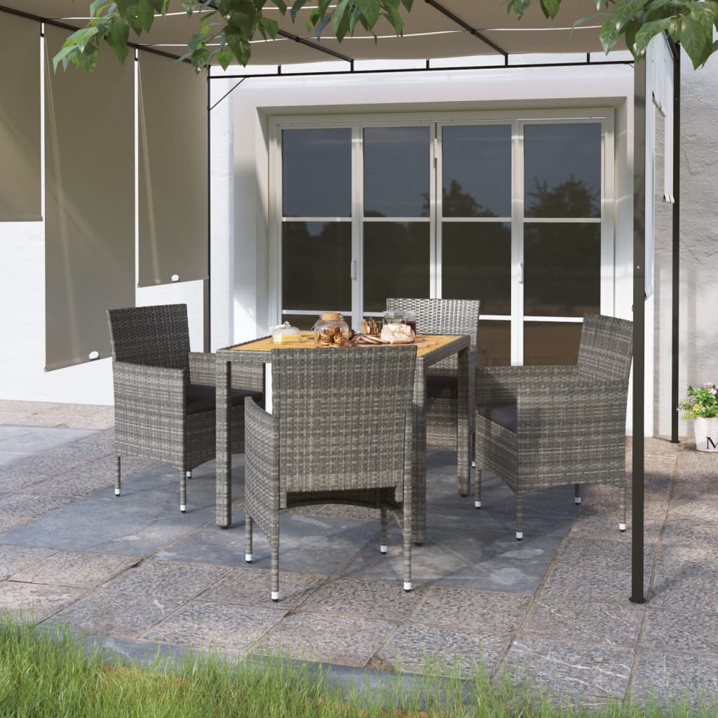 5 Piece Garden Dining Set Poly Rattan And Tempered Glass Beige