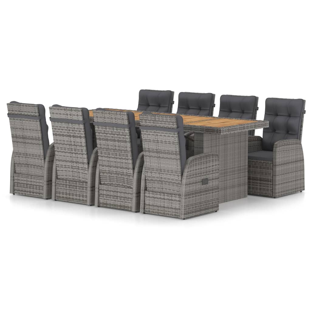 9 Piece Outdoor Dining Set With Cushions Poly Rattan Grey