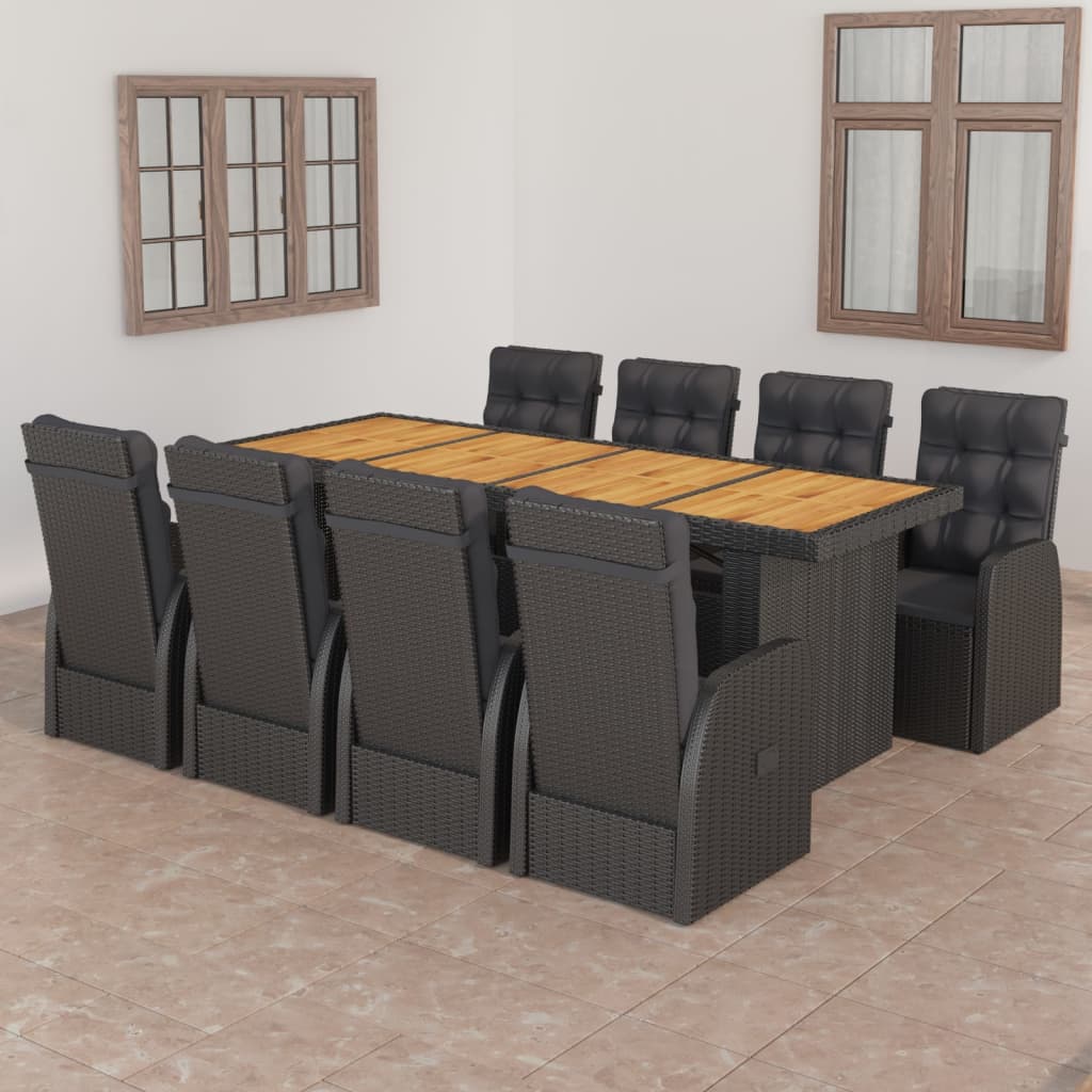 9 Piece Outdoor Dining Set With Cushions Poly Rattan Grey