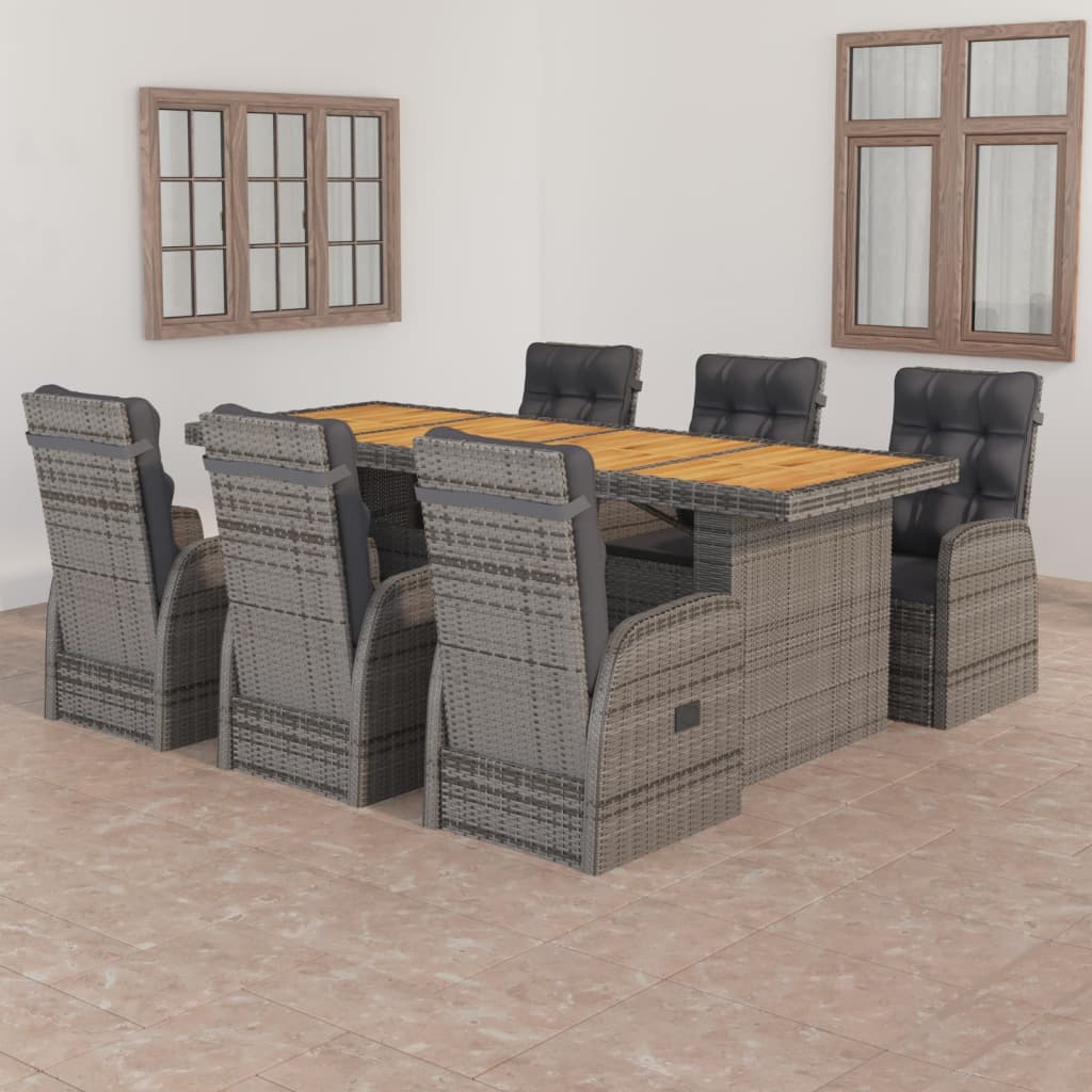 9 Piece Outdoor Dining Set With Cushions Poly Rattan Grey