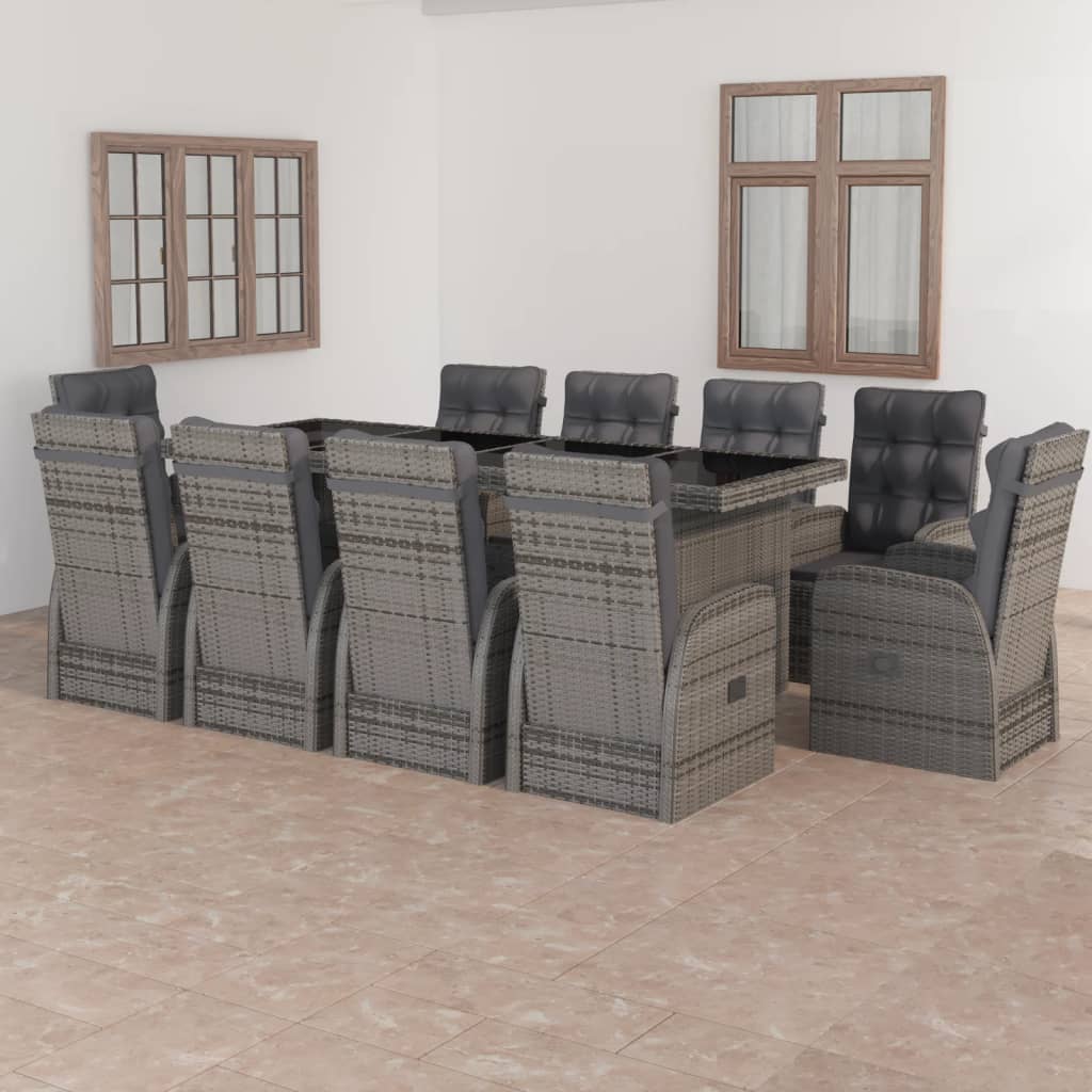 9 Piece Outdoor Dining Set With Cushions Poly Rattan Grey