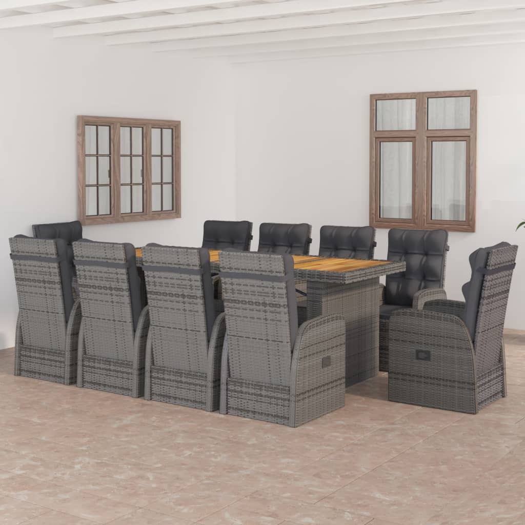 9 Piece Outdoor Dining Set With Cushions Poly Rattan Grey