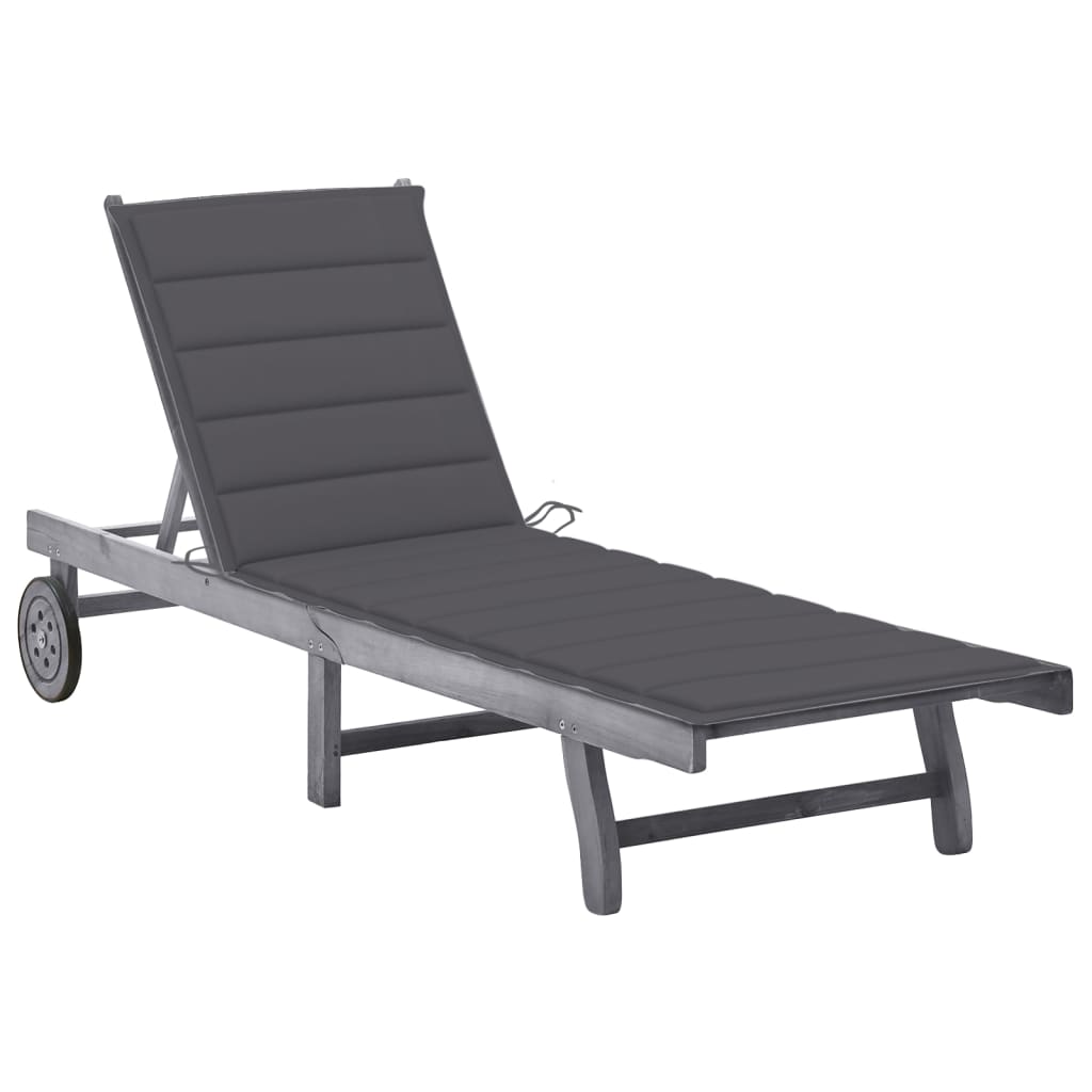 2-Person Garden Sun Lounger With Cushion Grey Solid Acacia Wood