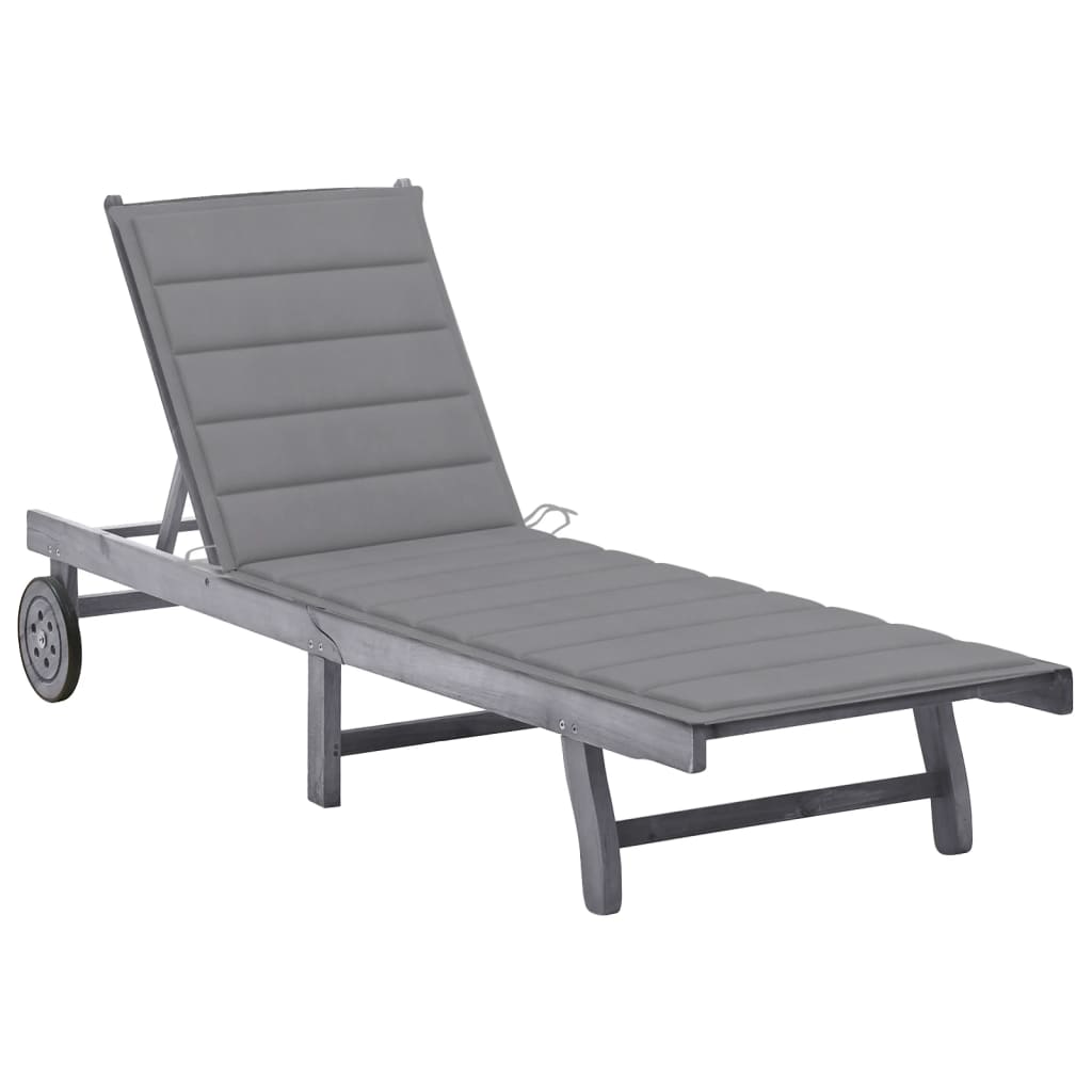 2-Person Garden Sun Lounger With Cushion Grey Solid Acacia Wood