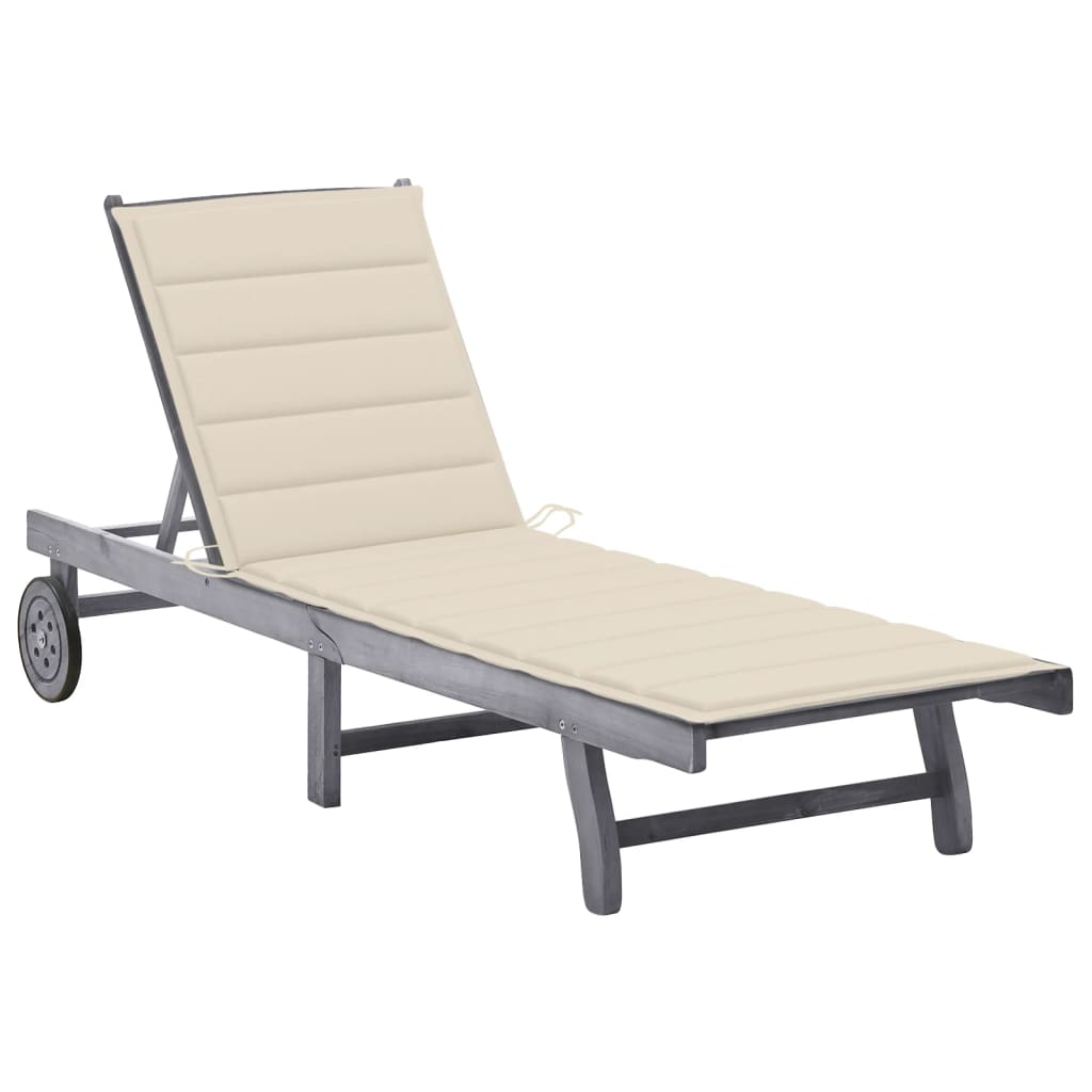 2-Person Garden Sun Lounger With Cushion Grey Solid Acacia Wood