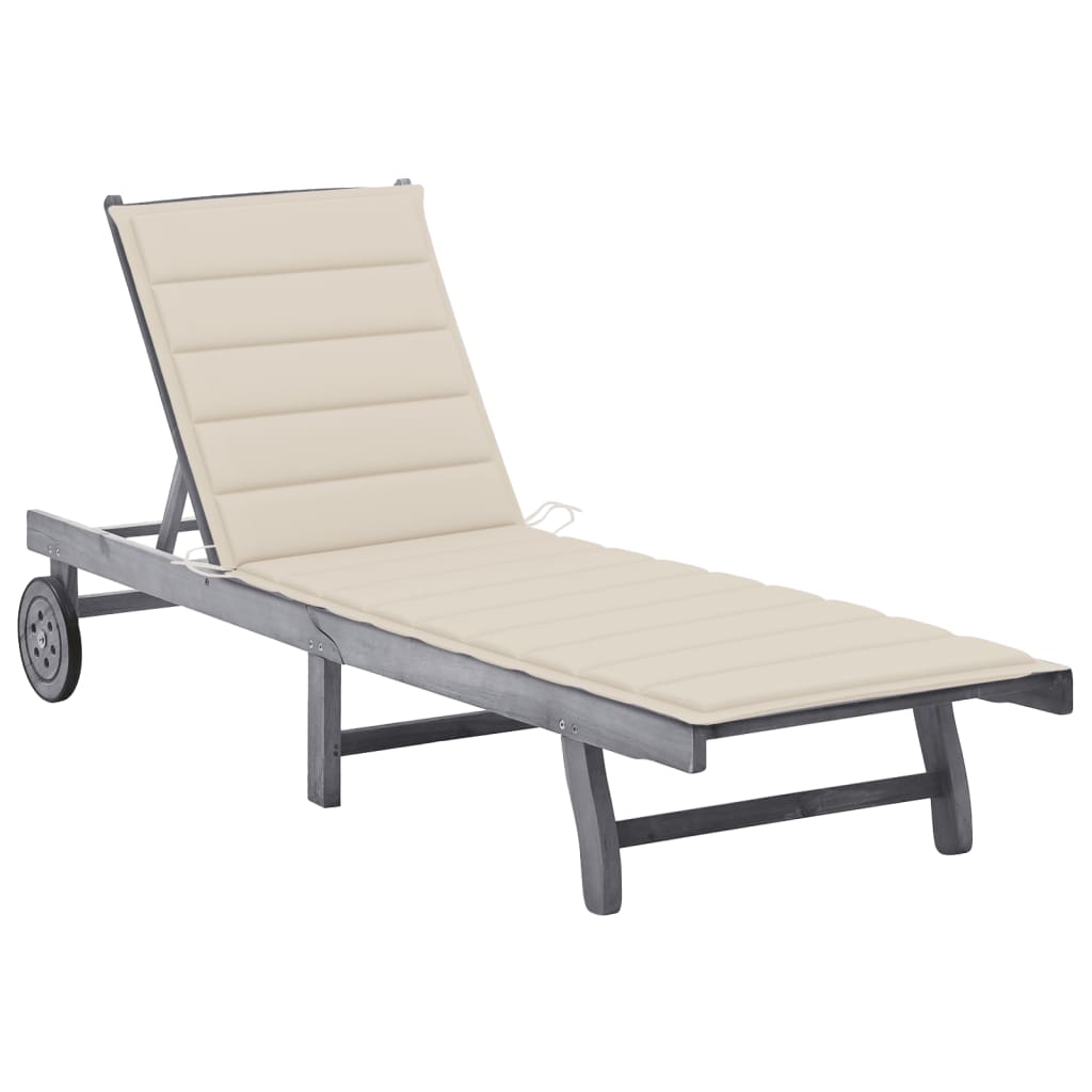 2-Person Garden Sun Lounger With Cushion Grey Solid Acacia Wood