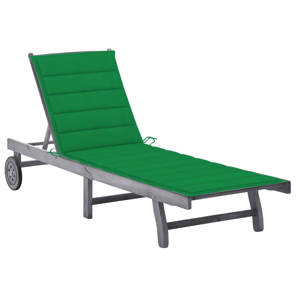 2-Person Garden Sun Lounger With Cushion Grey Solid Acacia Wood