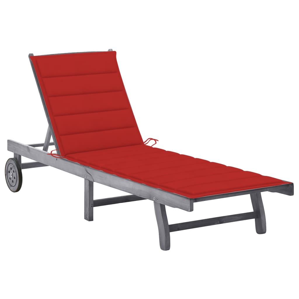 2-Person Garden Sun Lounger With Cushion Grey Solid Acacia Wood