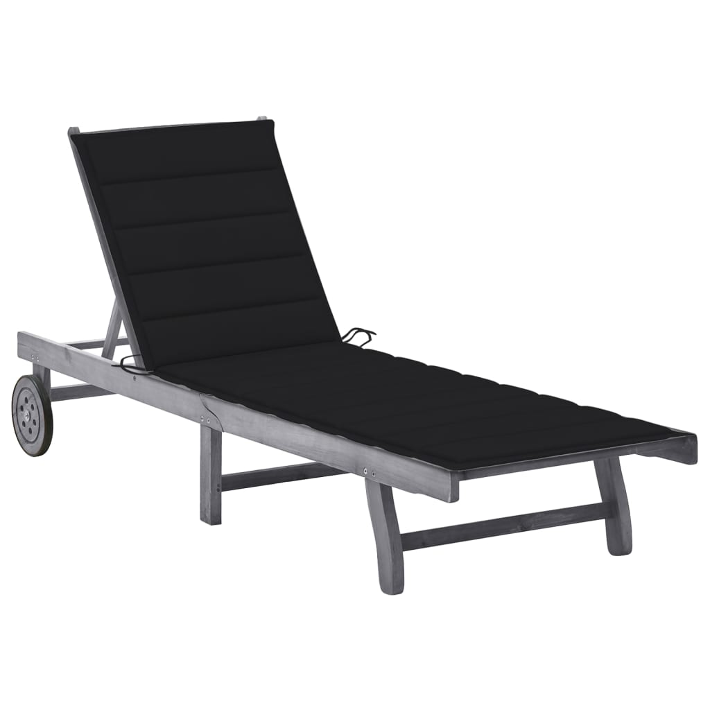 2-Person Garden Sun Lounger With Cushion Grey Solid Acacia Wood