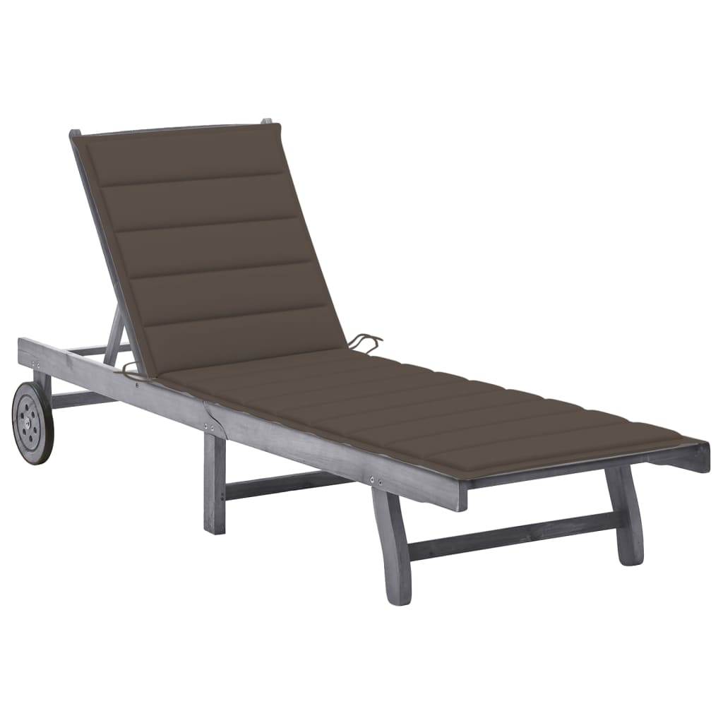 2-Person Garden Sun Lounger With Cushion Grey Solid Acacia Wood