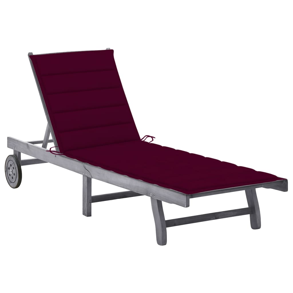 2-Person Garden Sun Lounger With Cushion Grey Solid Acacia Wood
