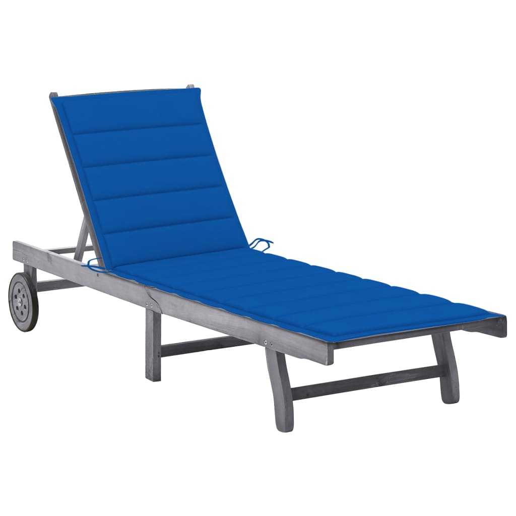 2-Person Garden Sun Lounger With Cushion Grey Solid Acacia Wood