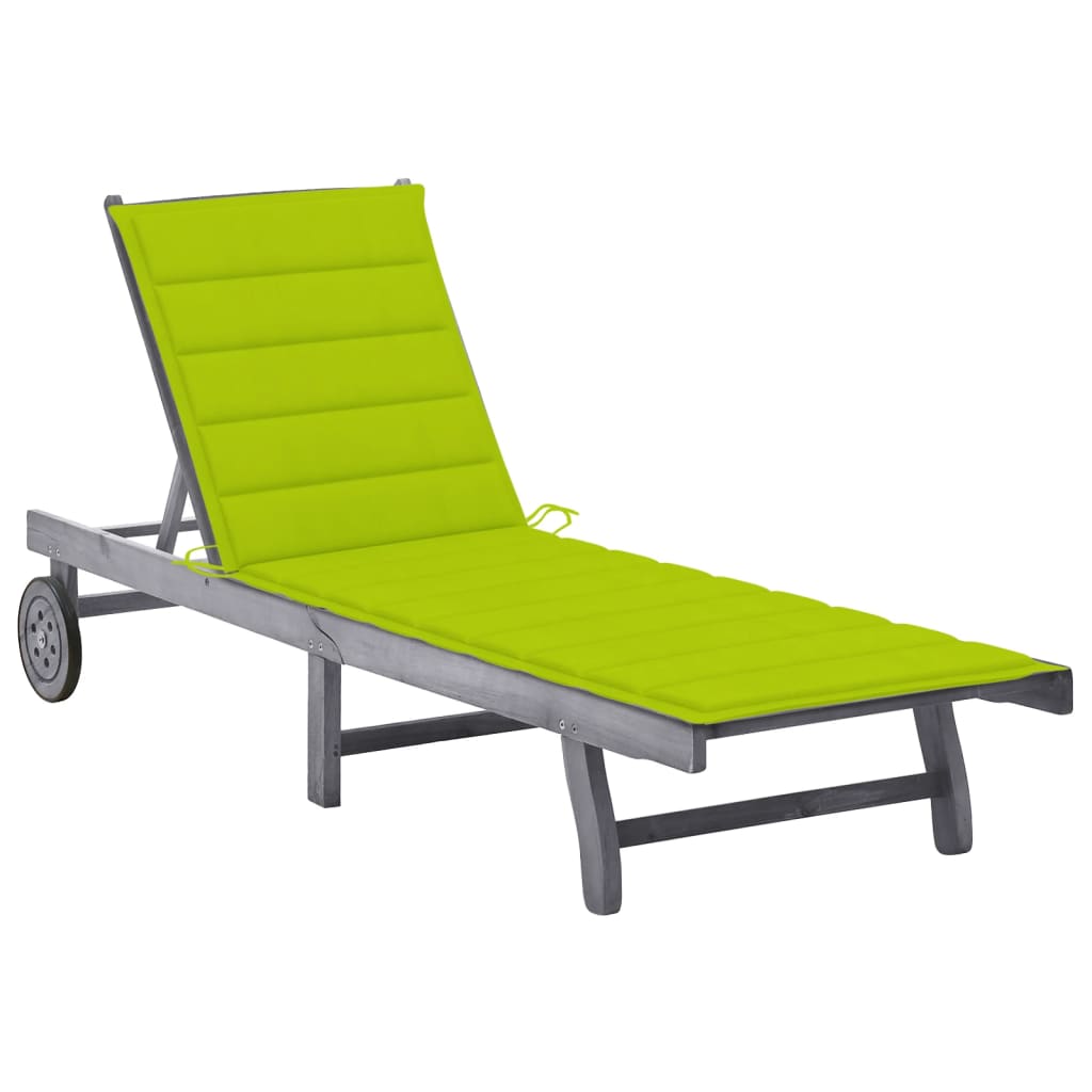 2-Person Garden Sun Lounger With Cushion Grey Solid Acacia Wood