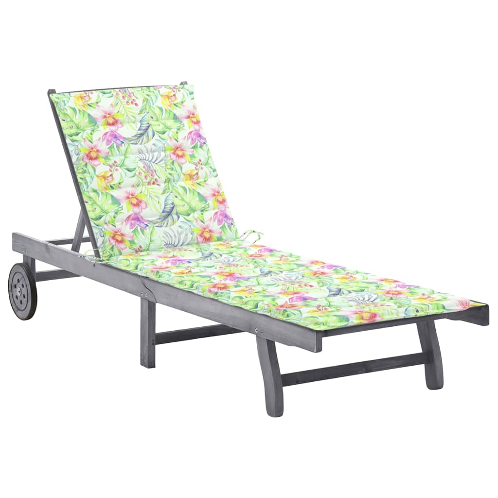 2-Person Garden Sun Lounger With Cushion Grey Solid Acacia Wood
