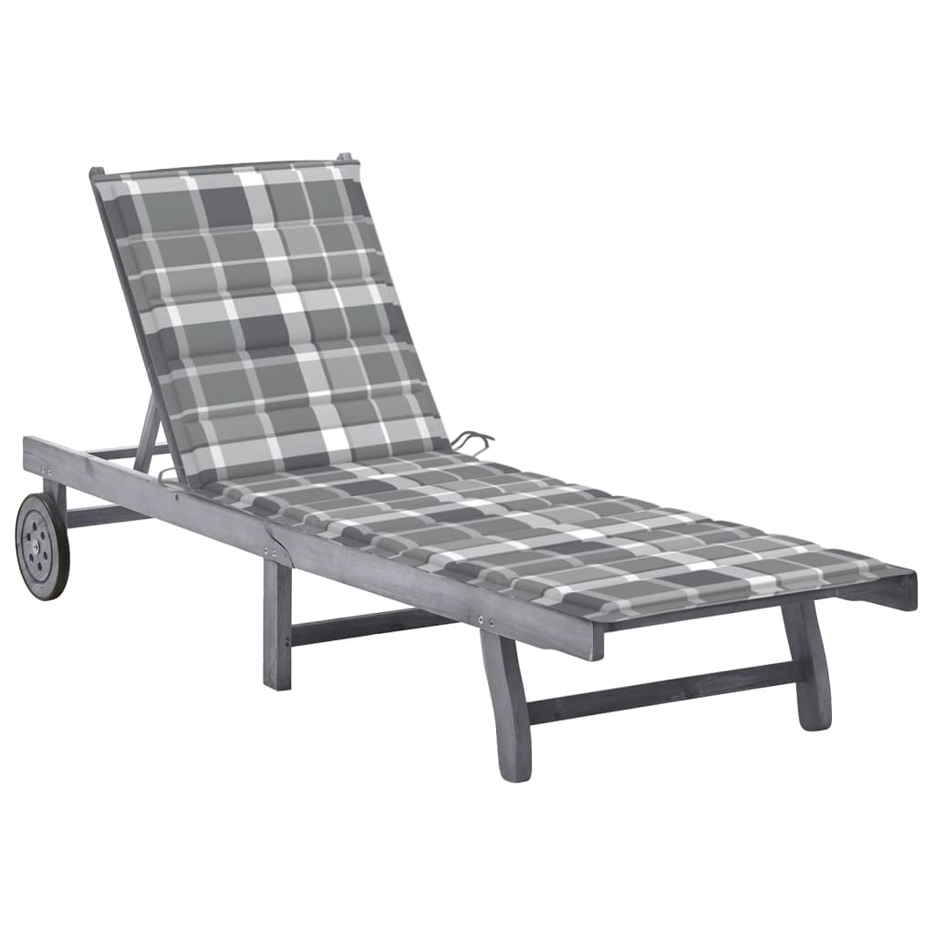 2-Person Garden Sun Lounger With Cushion Grey Solid Acacia Wood