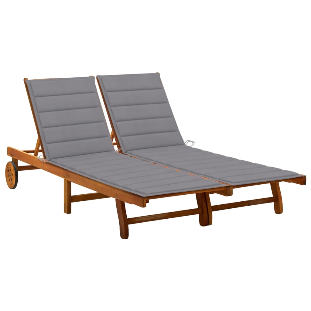 2-Person Garden Sun Lounger With Cushions Solid Acacia Wood