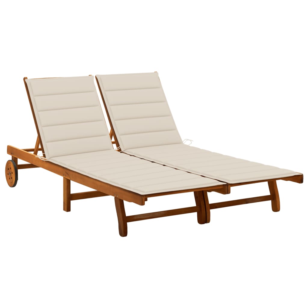 2-Person Garden Sun Lounger With Cushions Solid Acacia Wood