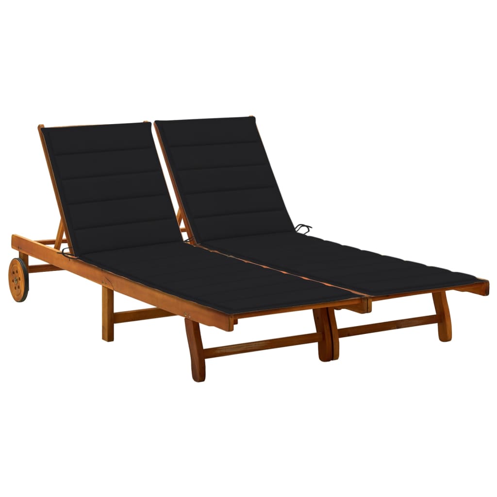 2-Person Garden Sun Lounger With Cushions Solid Acacia Wood