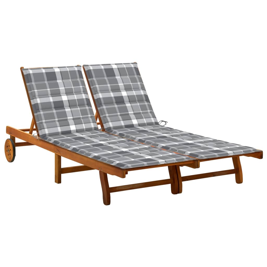 2-Person Garden Sun Lounger With Cushions Solid Acacia Wood