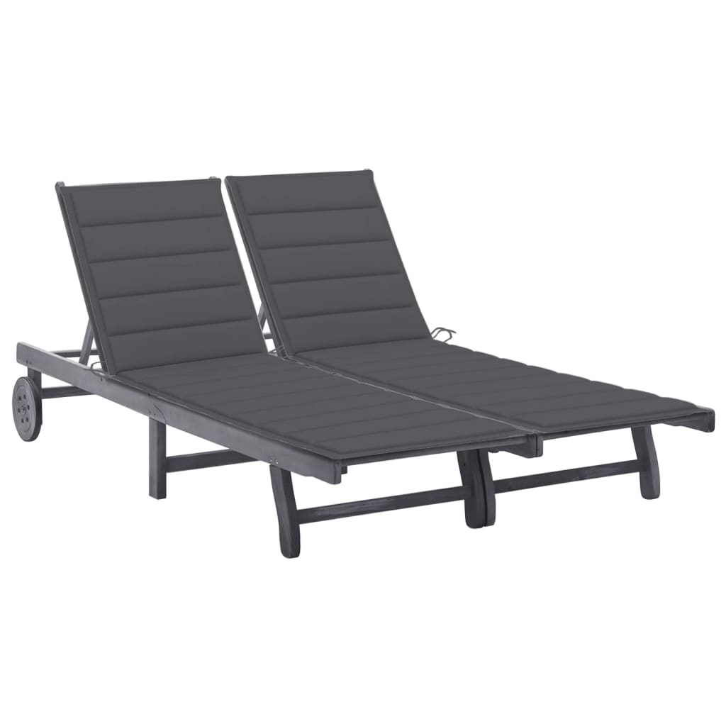 2-Person Garden Sun Lounger With Cushion Grey Solid Acacia Wood