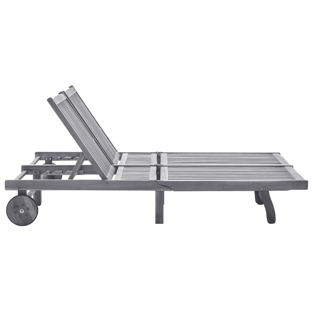 2-Person Garden Sun Lounger With Cushion Grey Solid Acacia Wood