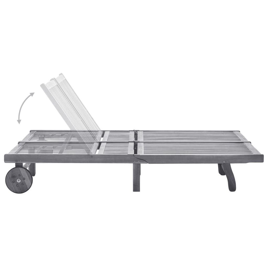 2-Person Garden Sun Lounger With Cushion Grey Solid Acacia Wood