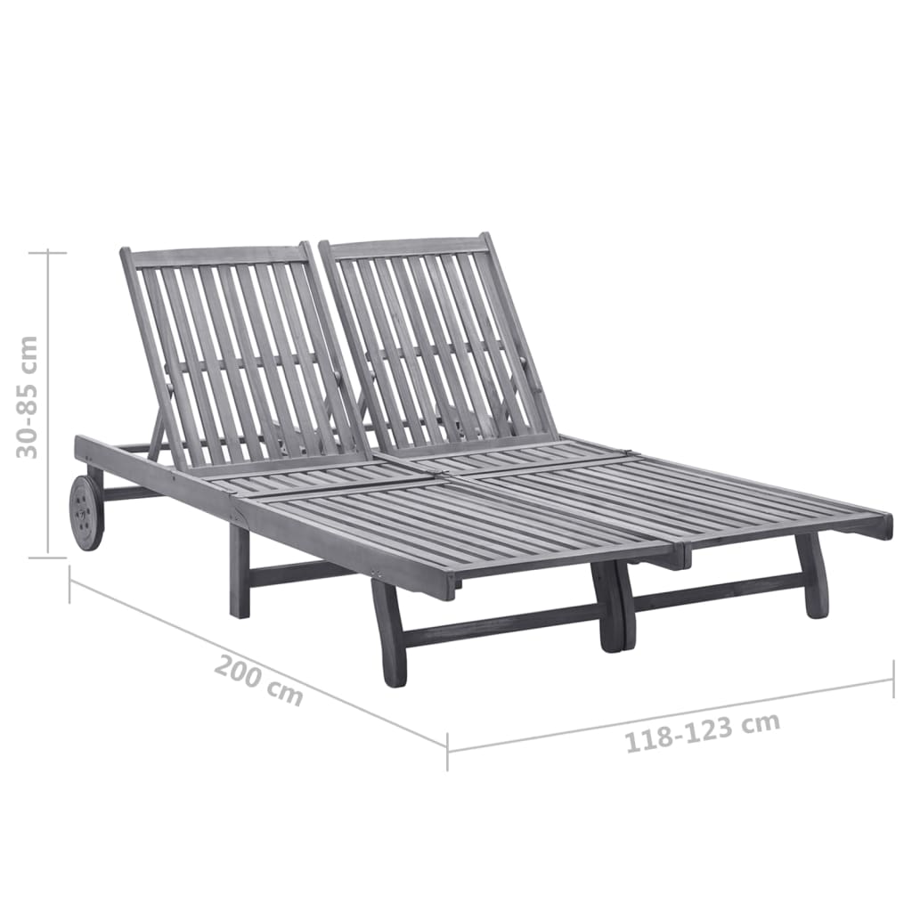 2-Person Garden Sun Lounger With Cushion Grey Solid Acacia Wood